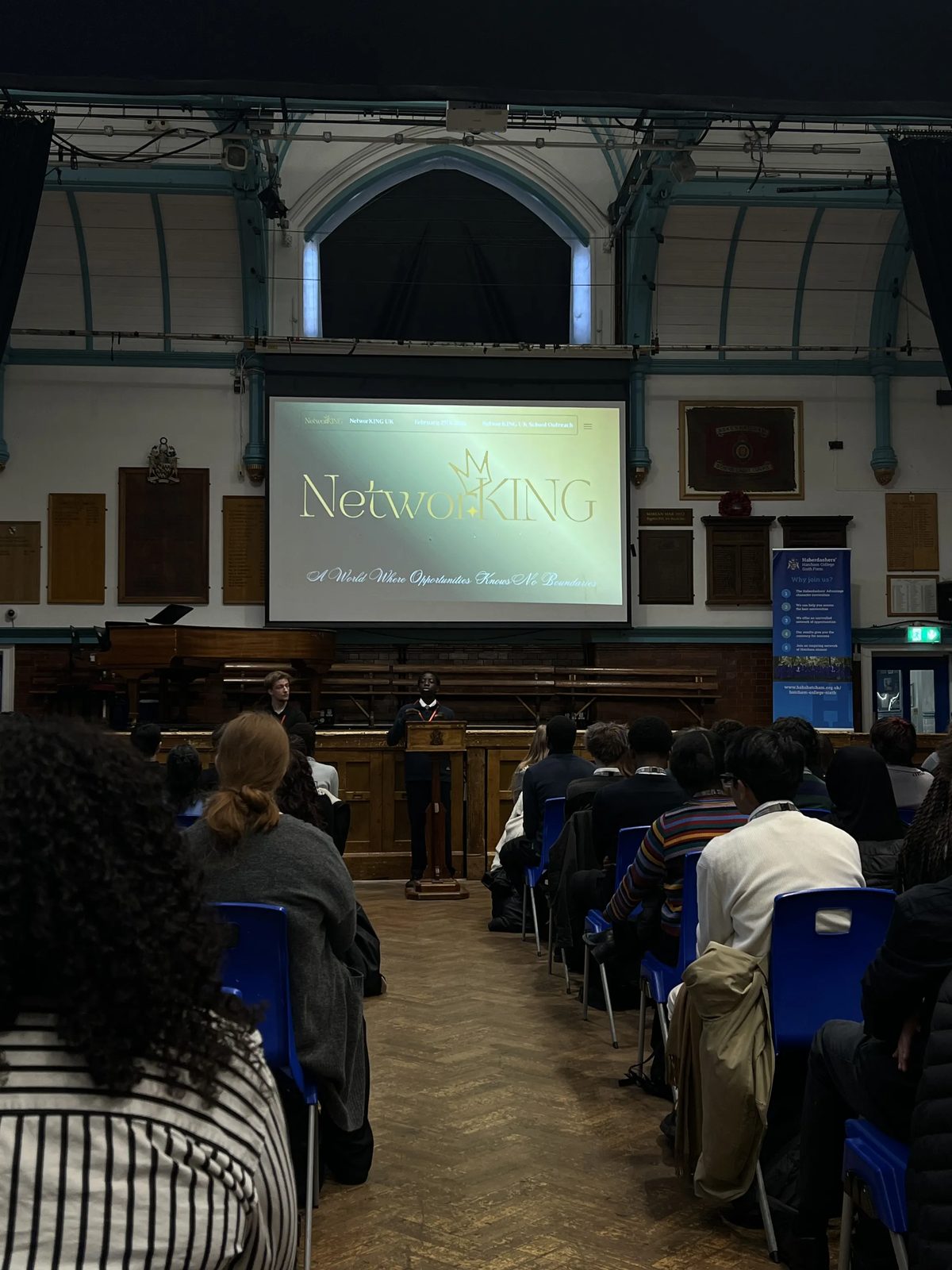 NK talk at a school assembly